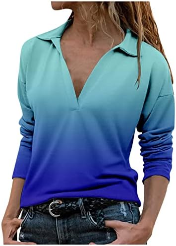 NaRHbrg ženske Tie Dye rever majice za žene duge rukave bluza V izrez Tees Casual Fall Gradient Tie-dye