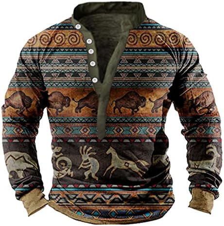 RTTUIOP dugi rukav plus jakna veličine Muška modna zabava jesen Henley Comfort puloveri poliesterski svjetlo dugme AZTEC