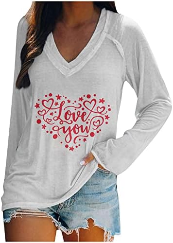 Valentinovo za žene Modni vrhovi V-izrez Labavi pulover Košulje Duks ljubavni slovo Srce Ispiši atletska bluza