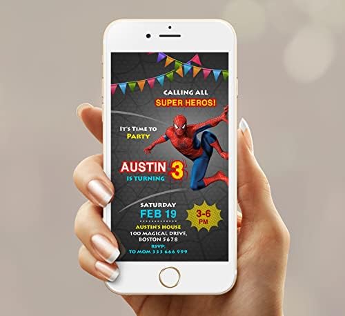 Coolboss Spiderman Prilagođeni šablon za rođendan, pozivnica za djecu za rođendan, elektronski