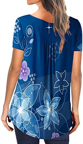 Ženska cvjetna tunika vrhova kratkih rukava V izrez Ležerne bluze Dugmas Modna majica Majica Flare i Flowy Tee Top
