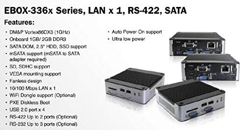 Mini Box PC EB-3362-L2221C1P podržava VGA izlaz, RS-422 Port x 1, RS-232 Port x 1, mPCIe Port