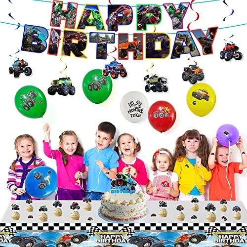 Monster Truck Birthday Party Supplies uključuju Banner, viseći kovitla, Monster Truck balon,