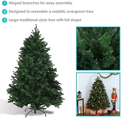Sunnydaze Majestic Pine 8-nožnog božićnog stabla - unutarnji unlit PVC umjetno stablo sa metalnim postoljem - šarkama - puni profil - jednostavan za sastavljanje
