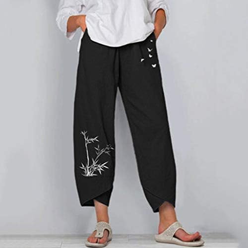 Firero posteljine hlače za žene plus veličine žetvene pantne casual širokog nogu visokog struka