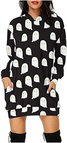 GATXVG žene Halloween hooded Dress dugi rukavi Hoodie Shirts Funny grafički Duks Casual Loose Fit pulover