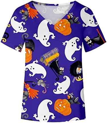 Purple Festival Halloween Casual Thirts Teen Girl Short rukav Vneck Pumpkin Ghost Cat Kawaii Bluzes