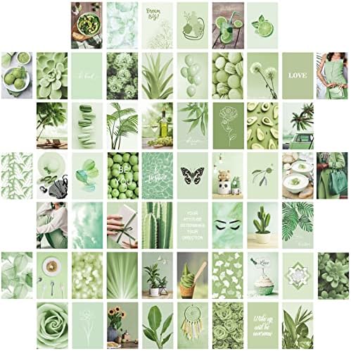 60 komada žalfija zeleni zid kolaž Print Kit zelene estetske biljke zid foto slike zelene karte zid kolekcija