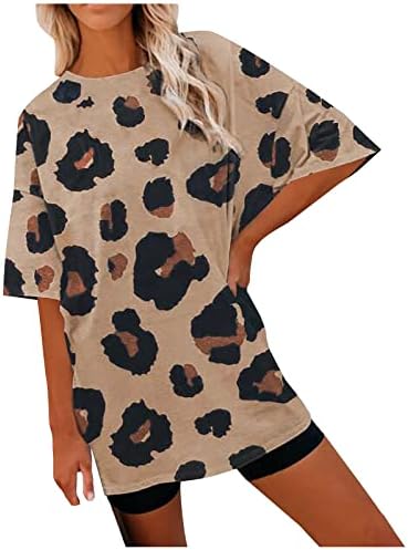 TUNIČKI TOP ZA ŽENE 2023 Ljetni modni Leopard Print Pulover Otvorene labave kratke rukave majice O-izrez The