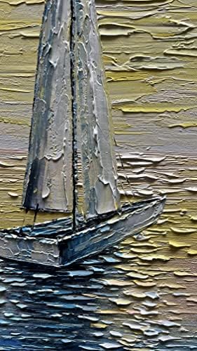 JELRINR 3d savremena umjetnost ulje na platnu paletni nož teksturni jedrenjak na zalasku sunca pejzažne slike ručno obojene akrilne slike Kućni dnevni boravak ured dekor platneni zid moderna apstraktna umjetnost 24x48inch,
