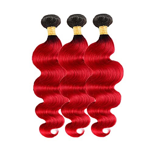 Crveni snopovi ljudske kose Ombre Red Body Wave snopovi 8 10 12 inčni dvobojni crni i crveni