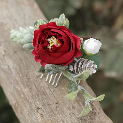 Fangsen srebrni vjenčani crveni cvijet ruže češalj za kosu Boho dodatak za kosu za mladenke
