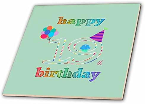 3drose sretan 19. rođendan, Cupcake sa svijećom, balonima, šeširom, šarenim-pločicama