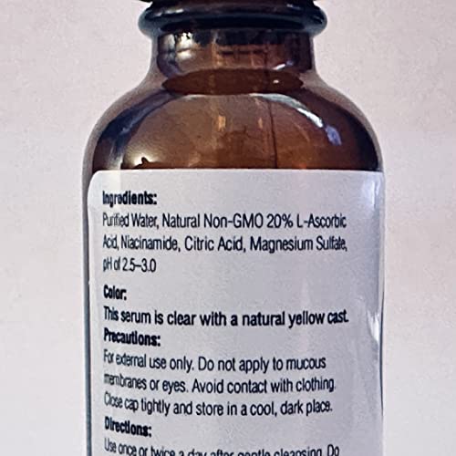 NuFountain C20 ručno izrađen 20% L-Serum za posvjetljivanje askorbinske kiseline. 1 Tečna Unca. Napravljeno Svježe Po Narudžbini