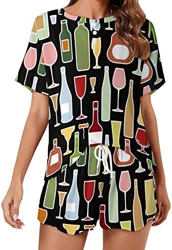 Boca za vino i čaša za vino ženske pidžame 2 komada PJ kompleti šorc i Top Sleepwear Loungewear
