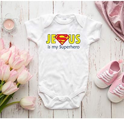 TriplebDesigns Isus je moj superherojski kršćanski krštenje vjerskih beba bodi kandidat za novorođenčad