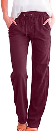 Ljetne Ležerne pamučne platnene pantalone za žene široke pantalone sa džepovima široke jednobojne pantalone sa