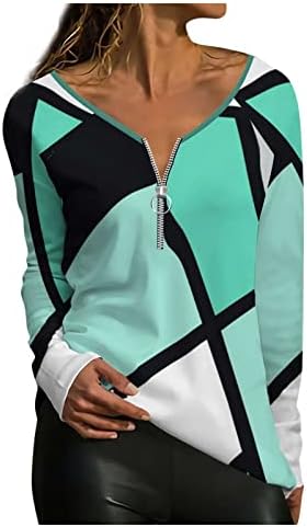 Ženska kauzalna posada Zip up pulover dugih rukava nepravilne prugaste geometrijske bluze za ispis poslovnih