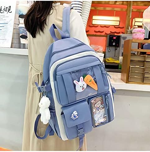 Fvgwtvs Kawaii ruksak 5kom Set slatki ruksak ruksak za Laptop velike torbe za knjige sa privjescima i iglama, torbica za olovke, torba, mala torba