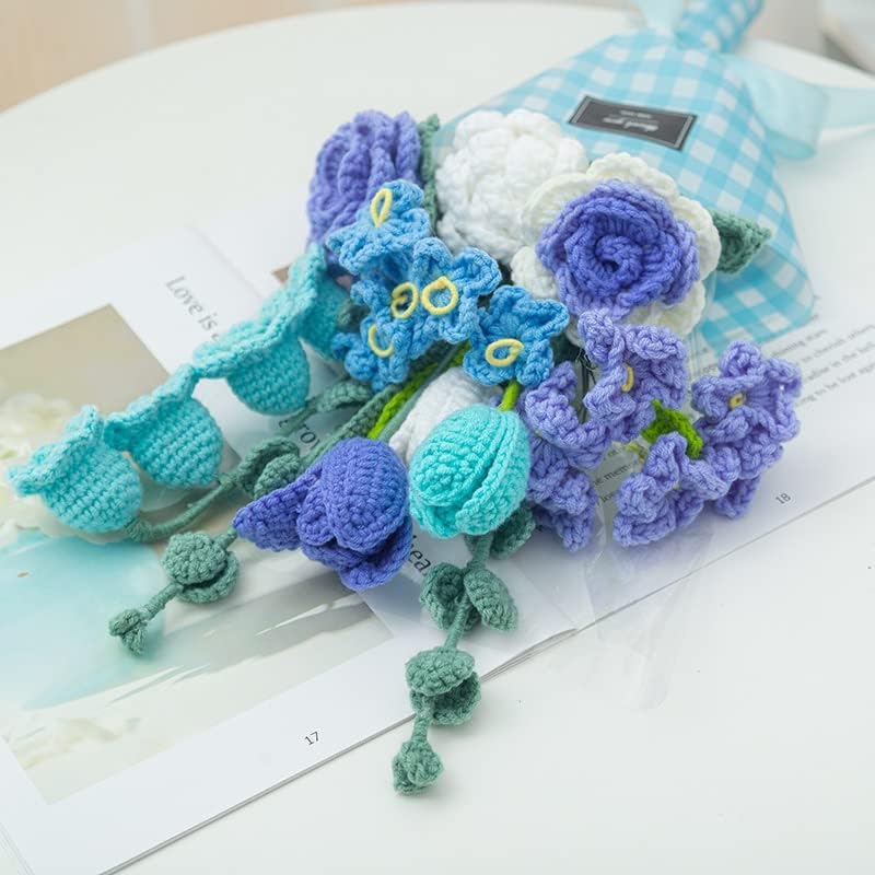 ZYJBM ručno pletena pređa kukičani plavi buket za vjenčanje dekoracija Kućni dekor ljubitelji poklona
