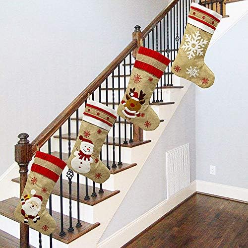 Božićne čarape Rustične čarape Santa Snowman Reindeer Xmas karakter za porodične odmaralište, Božić viseći čarape Čarape za božićno stablo kamin