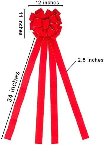 Božićni veliki lukovi, božićni stablo, 45x12 inča Žičeni crveni baršunasti lukovi za vijenac cvjetni,