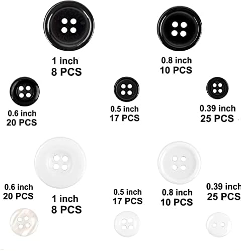 Lyper 158pcs gumb Crno bijelo košulje košulje široke rubne rub 4 rupe 2 rub za obnarenje sa kutijom za