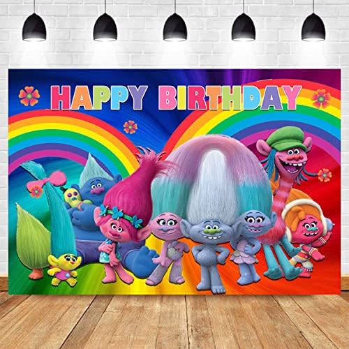 TOKTILIKT 7x5ft Cartoon Photography Backdrop Kids Happy Birthday Party Banner Rainbow Colorful photo Background