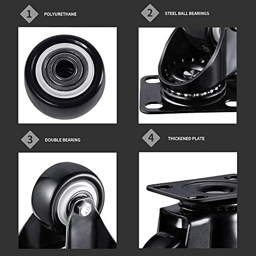40 mm pokretni namještaj okretni crni crni, 4pcs, PU zakretni točkovi za okretne kotare, dvostruki kuglični