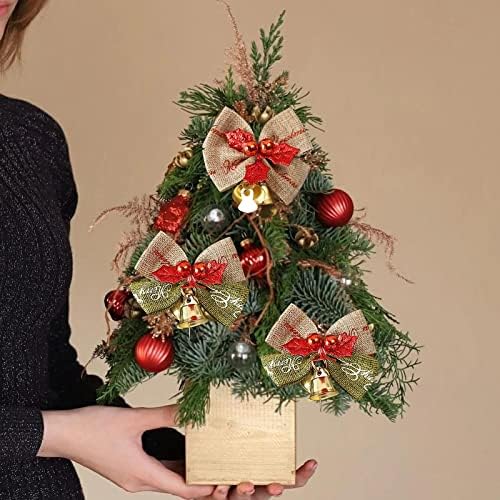 5pcs Božićni privjesak ukras 5cm zvona božićnog drvca Burlap luk vješanje Dekoracija scena prerušiti se zabava