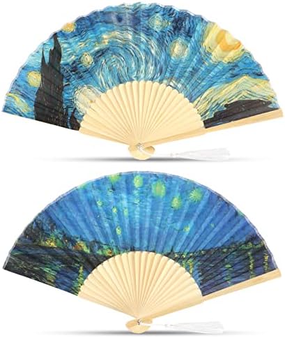 Agatige 2pcs japanski ventilator za ruke, ručni ventilatori sa bambusom sklopivi ventilator sa resel kineskim / japanskim zidnim dekorom, umetničkom strankom, plesom