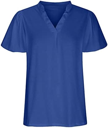 Ljetni vrhovi za ženske casual dressy bluze u boji kratki rukav V izrez slobodni kombinirani majice