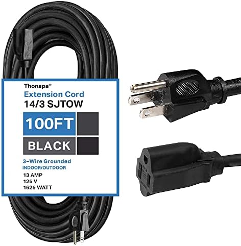 Thonapa 10 FT Crna produžna kabela sa 3 otvora - 14/3 SJTW Extension Cord sa više otvora 3 Prong 10ft,