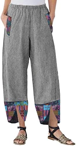Pamučne lanene pantalone ženske Ležerne letnje kapri pantalone sa džepovima visokog struka udobne