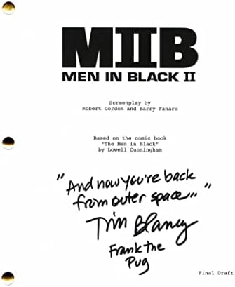Tim Blaney potpisan muškarcima autograma u crnoj 2 scenarija sa potpunim filmom sa i sada leđa iz svemirskog citata - Johnny 5 u kratkom spomu, broj 5, Frank The Pug u crnom