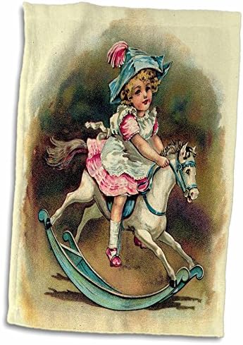 3Droza Viktorijanske slike Florene - slatka djevojka na ljuljanjem konja - ručnici