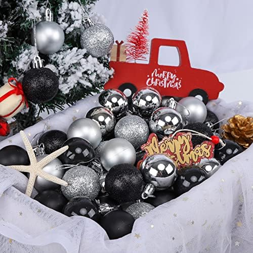 Božić Ball ukrasi 48ct crna i srebrna 1.57-inčni mali zatvoreni Božić Party dekoracije Božić Lopta