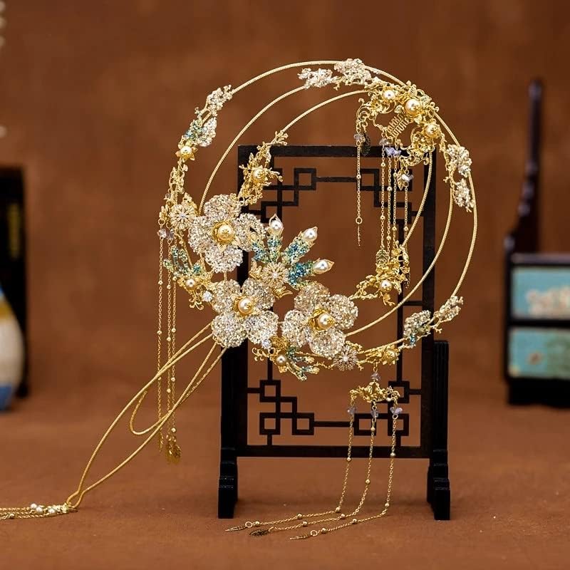 Jkuywx kineski klasični ventilator drevnog stila Zlatni šupljini kućni dekori ventilatori vjenčani mladeni ukrasi