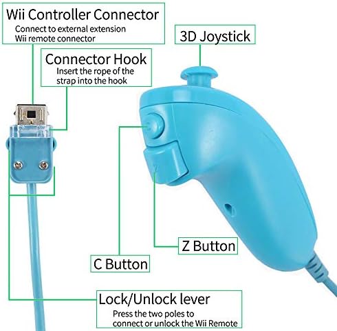 NC daljinski upravljač i zamjena Nunchaku kontrolera za Wii daljinski upravljač, ugrađen u 3-osni senzor kretanja, kompatibilan sa Nintendo Wii / Wii u, sa silikonskim futrolom i remen za zglob