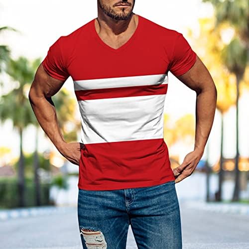 HDDK MENS kratki rukav T-majice V izrez, ljetni prugasti patchwork Slim Fit Sports Tee vrhovi lagana trkačka