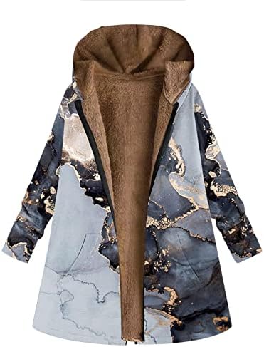Trebinski jakne za žene, ženski povremeni veliki print patentni zatvarač plišani kaputi s dugim