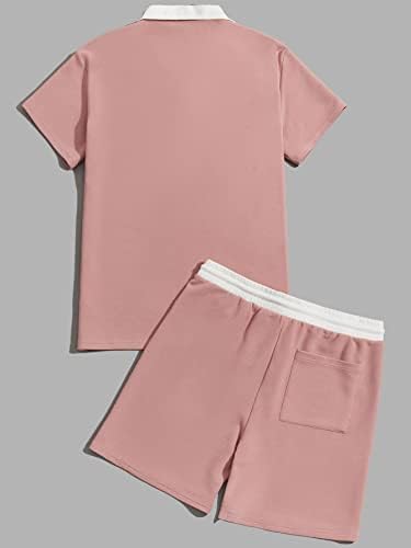 FIOXA Dvije komadne odjeće za muškarce muškarci kontrastni ovratnik TEE i kratke hlače