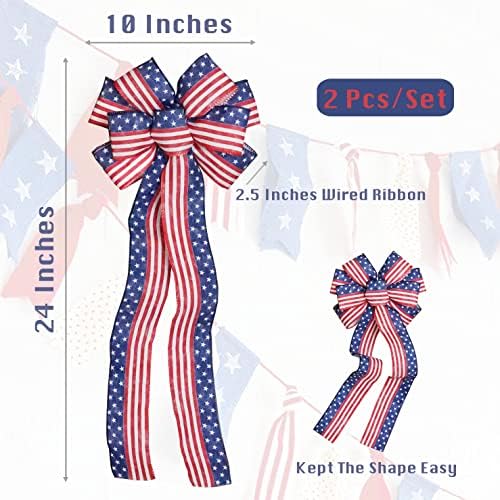 10 × 24 inča Patriotski luk, luk 4. jula, Dan nezavisnosti, Dan sjećanja, lukovi američke zastave za dekor, 2