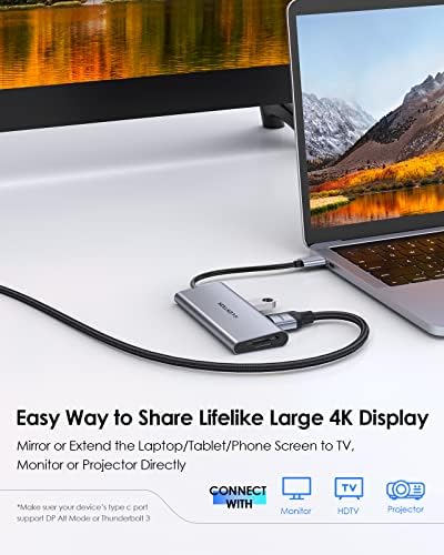LENTION USB C Hub sa 4K HDMI, 3 USB 3.0, SD 3.0 čitač kartica kompatibilan 2023- MacBook Pro 13/15/16, novi Mac Air / iPad Pro / Surface, više, Multiport stabilan Adapter za drajver