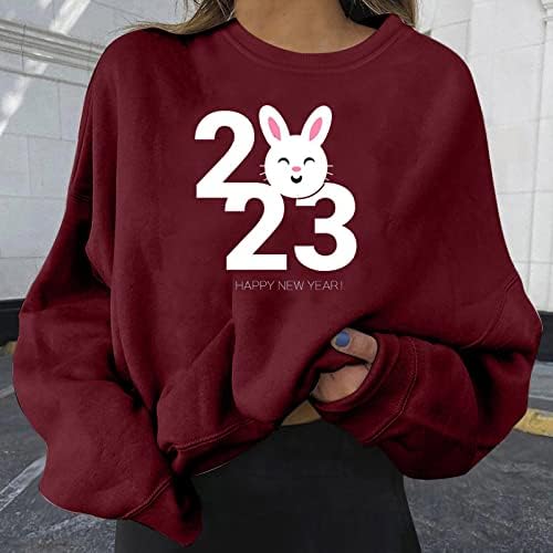 Oplxuo kineska Nova Godina Rabbit 2023 Duks za žene modni Dugi rukav slatki grafički praznični pulover Tops Tees