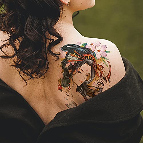 OOTATI 6 listova naoružane naljepnice za privremene tetovaže, šarene japanske drevne ljepote žene