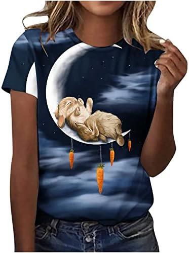 Ženske Uskršnje vrhove 2023 ljetna bluza za odmor kratki rukav Crewneck 3D slatka zečica Print Uskršnje majice osnovne majice