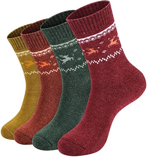 Ninetofivelife paket od 4 zimske tople guste vunene čarape za žene planinarske čarape na otvorenom rekreacijske čarape za žene božićne čarape Soft i udobne Terry čarape Novo 2022
