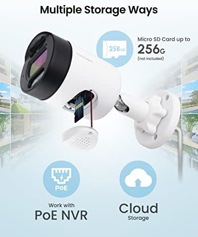 Veezoom POE kamere 5MP, 2-smjera Audio POE sigurnosna kamera, noćna vizija, AI Ljudsko otkrivanje, podržava do 256 GB Micro SD, IP66 vremenski nadzor vanjskih nadzora WS-N151HB