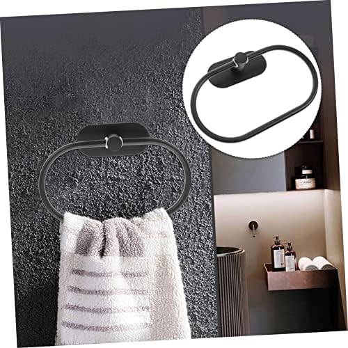 Doitool ručnike 2pcs Moderni kvadratni čuvar nehrđajućih ručnih ručnih ručnih ručnika za okrugle toaletne sobe čelik za kupatilo držač za držač za prsten zid zidni nosač kuhinja rublje crna crna kuka za rublje